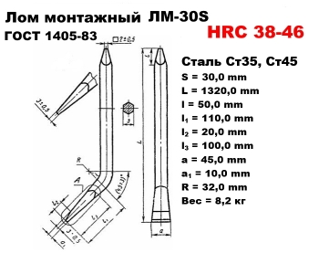 Лом монтажный ЛМ-30 S ГОСТ 1405-83